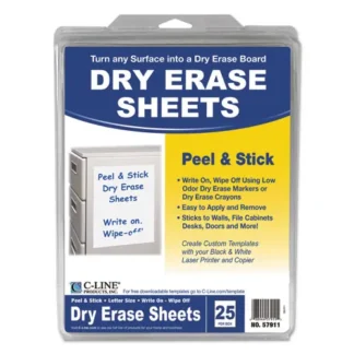 C-Line® Self-Stick Dry Erase Sheets, 8.5" x 11", White, 25/Box