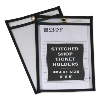 C-Line® Shop Ticket Holders, Stitched, Both Sides Clear, 5 x 8, 25/Box