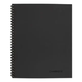 Cambridge® Wirebound Business Notebook, 1-Subject, Wide/Legal Rule, Black Linen Cover, 80 Sheets, 11 x 8.5"