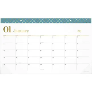 Cambridge® WorkStyle Compact Monthly Desk Pad Calendar, 17.75 x 11, White Sheets, Blue/Gold Headband, 12-Month (Jan to Dec): 2025