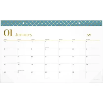 Cambridge® WorkStyle Compact Monthly Desk Pad Calendar, 17.75 x 11, White Sheets, Blue/Gold Headband, 12-Month (Jan to Dec): 2025