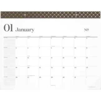 Cambridge® WorkStyle Monthly Desk Pad Calendar, 21.75 x 17, White Sheets, Brown/Gold Headband, Clear Corners, 12-Month (Jan-Dec): 2025
