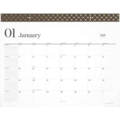 Cambridge® WorkStyle Monthly Desk Pad Calendar, 21.75 x 17, White Sheets, Brown/Gold Headband, Clear Corners, 12-Month (Jan-Dec): 2025