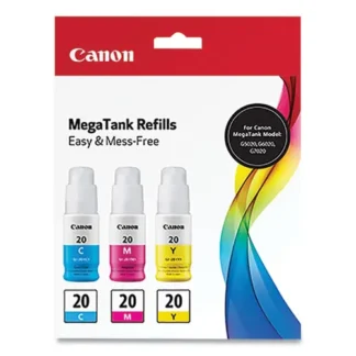 Canon® 3394C003 (GI-20) Cyan/Magenta/Yellow Ink Bottles, 3/Pack, 70 mL Each