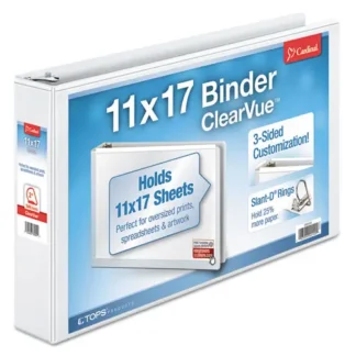 Cardinal® ClearVue Slant-D Ring Binder, 3 Rings, 2" Capacity, 11 x 17, White