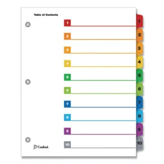 Cardinal® OneStep Printable Table of Contents and Dividers, 10-Tab, 1 to 10, White, Assorted Tabs