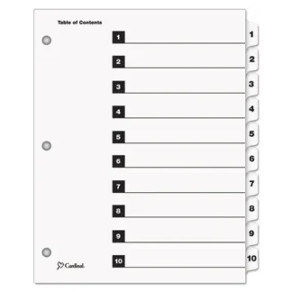 Cardinal® OneStep Printable Table of Contents and Dividers, 10-Tab, 1 to 10, White Tabs, 1 Set