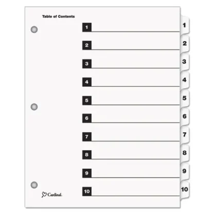 Cardinal® OneStep Printable Table of Contents and Dividers, 10-Tab, 1 to 10, White Tabs, 1 Set