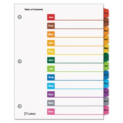 Cardinal® OneStep Printable Table of Contents and Dividers, 12-Tab, Jan. to Dec., White, Assorted Tabs