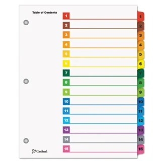 Cardinal® OneStep Printable Table of Contents and Dividers, 15-Tab, 1 to 15, White, Assorted Tabs