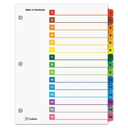 Cardinal® OneStep Printable Table of Contents and Dividers, 15-Tab, 1 to 15, White, Assorted Tabs