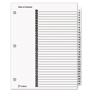 Cardinal® OneStep Printable Table of Contents and Dividers, 31-Tab, 1 to 31, White, White Tabs