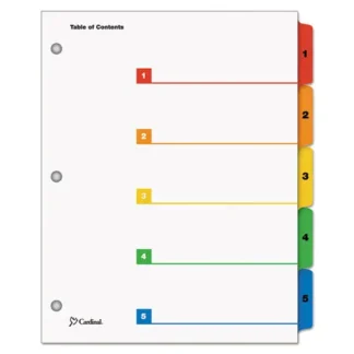 Cardinal® OneStep Printable Table of Contents and Dividers, 5-Tab, 1 to 5, White, Assorted Tabs