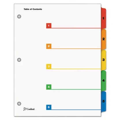 Cardinal® OneStep Printable Table of Contents and Dividers, 5-Tab, 1 to 5, White, Assorted Tabs