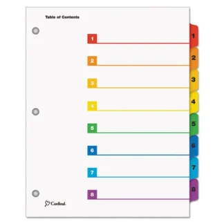 Cardinal® OneStep Printable Table of Contents and Dividers, 8-Tab, 1 to 8, White, Assorted Tabs