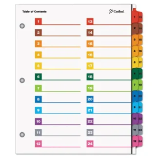 Cardinal® OneStep Printable Table of Contents and Dividers, Double Column, 24-Tab, Numbered 1 to 24, White, 1 Set