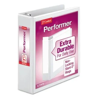 Cardinal® Performer ClearVue Slant-D Ring Binder, 3 Rings, 2" Capacity, 11 x 8.5, White
