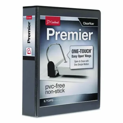 Cardinal® Premier Easy Open ClearVue Locking Slant-D Ring Binder, 3 Rings, 2" Capacity, 11 x 8.5, Black