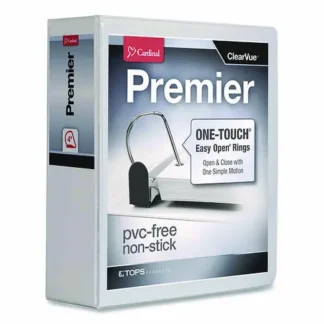 Cardinal® Premier Easy Open ClearVue Locking Slant-D Ring Binder, 3 Rings, 4" Capacity, 11 x 8.5, White