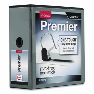 Cardinal® Premier Easy Open ClearVue Locking Slant-D Ring Binder, 5" Capacity, 3 Rings, 11 x 8.5, Black