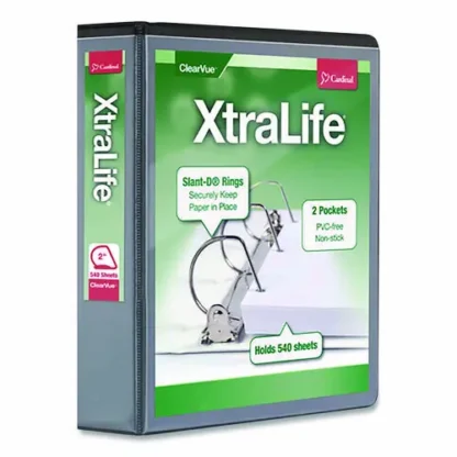 Cardinal® XtraLife ClearVue Non-Stick Slant-D Ring Binder, 3 Rings, 2" Capacity, 11 x 8.5, Black