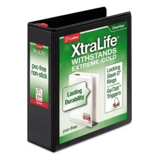 Cardinal® XtraLife ClearVue Non-Stick Slant-D Ring Binder, 3" Capacity, 3 Rings, 11 x 8.5, Black