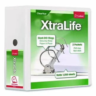Cardinal® XtraLife ClearVue Non-Stick Slant-D Ring Binder, 3 Rings, 5" Capacity, 11 x 8.5, White