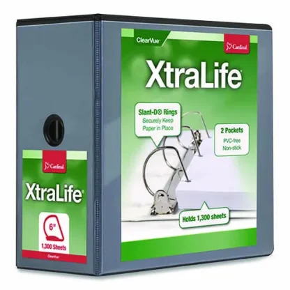 Cardinal® XtraLife ClearVue Non-Stick Slant-D Ring Binder, 6" Capacity, 3 Rings, Black, 11 x 8.5