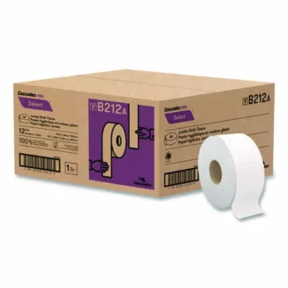Cascades PRO Select Jumbo Bath Tissue, Septic-Safe, 1-Ply, White, 12 Rolls/Carton