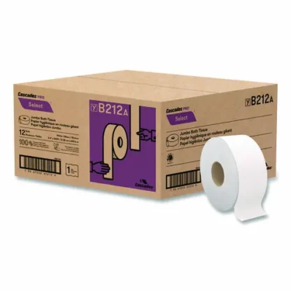 Cascades PRO Select Jumbo Bath Tissue, Septic-Safe, 1-Ply, White, 12 Rolls/Carton