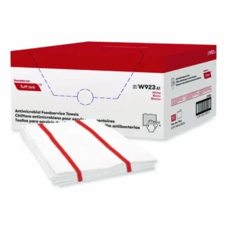 Cascades PRO Tuff-Job Guard Antimicrobial Towels, White/Red, 12 x 21, 1/4 Fold, 150/Carton (Extended Delivery)