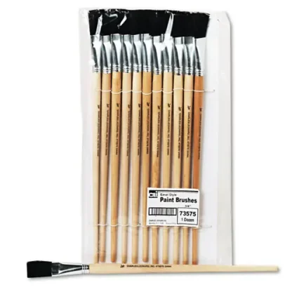 Charles Leonard® Long Handle Easel Brush, Size 18, Natural Bristle, Flat Profile, 12/Pack