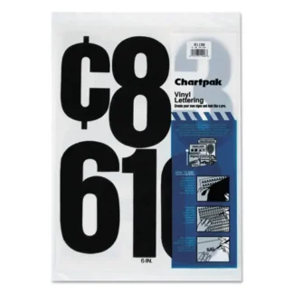 Chartpak® Press-On Vinyl Self-Adhesive Numbers, 6" Tall, Black, 21/Pack