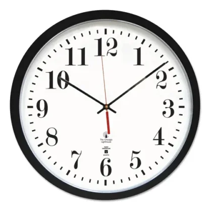 Chicago Lighthouse Black ATOMIC Contemporary Clock, 16.5" Overall Diameter, Black Case, 1 AA (sold separately)