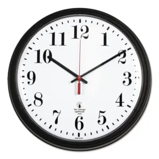 Chicago Lighthouse Black Quartz CONTRACT Clock, Black Case, 13.75" Diameter