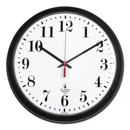 Chicago Lighthouse Black Quartz CONTRACT Clock, Black Case, 13.75" Diameter