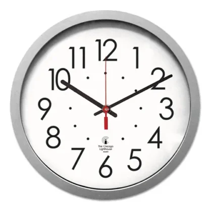Chicago Lighthouse Silver Contemporary Clock, 14.5" Overall Diameter, Silver Case, 1 AA (sold separately)