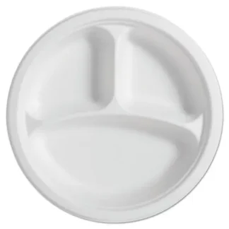 Chinet® PaperPro Naturals 3-Compartment Molded Fiber Round Plates, 10.25" Diameter, Natural, 125/Pack, 4 Packs/Carton