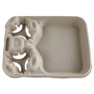 Chinet® StrongHolder Molded Fiber Cup/Food Tray, Two Cup Holder with Food Compartment, Beige, 100/Carton