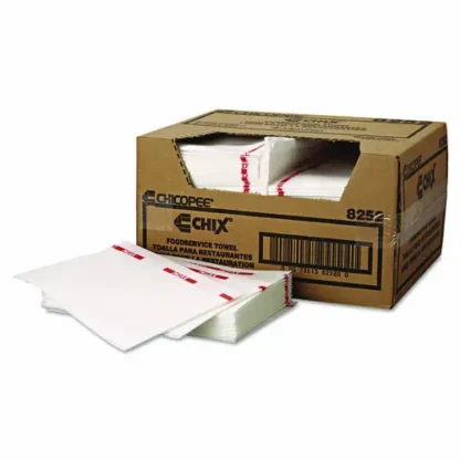 Chix® Food Service Towels, Cotton, 13" x 21", White/Red - 150 Towels/Carton