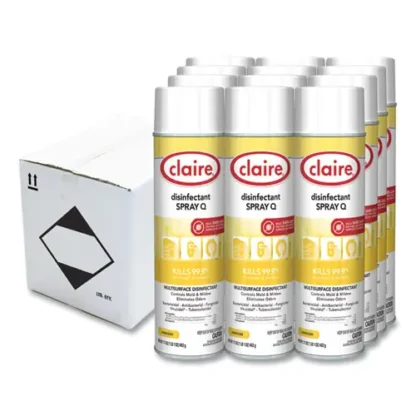 Claire® Spray Q Disinfectant, Lemon Scent, 17 oz Aerosol Spray, Dozen