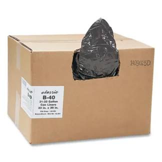 Classic Linear Low-Density Can Liners, 33 gal, 0.63 mil, 33" x 39", Black, 25 Bags/Roll, 10 Rolls/Carton