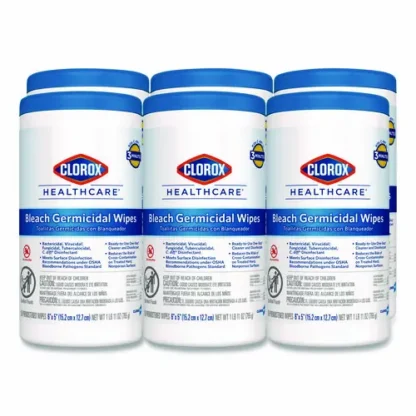 Clorox Healthcare® Bleach Germicidal Wipes, Unscented, White, 150 Wipes/Canister, 6 Canisters/Carton