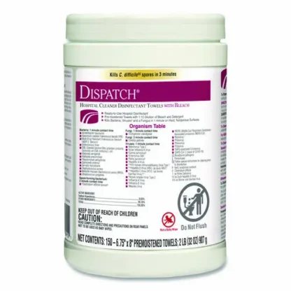 Clorox Healthcare® Dispatch Hospital Cleaner Disinfectant Towels with Bleach, Unscented, White, 150/Canister