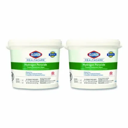 Clorox Healthcare® Hydrogen Peroxide Cleaner Disinfectant Wipes, 185 Wipes/Bucket, 2 Buckets/Carton, 12" x 11", Unscented, White