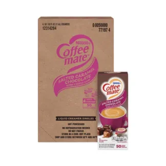 Coffee mate® Liquid Coffee Creamer, Salted Caramel Chocolate, 0.38 oz Mini Cups, 50/Box, 4 Boxes/Carton