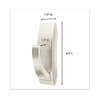 Command™ Bath Hook, Large, Metal, Satin Nickel, 5 lb Capacity, 1 Hook and 2 Strips