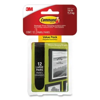 Command™ Bath Picture Hanging Strips, Large, Removable, Holds Up to 4 lbs, Black, 12 Pairs/Pack