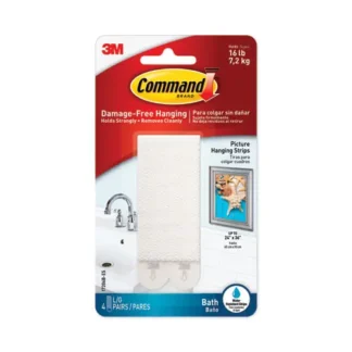 Command™ Bath Picture Hanging Strips, Large, Removable, 4 Pairs/Pack