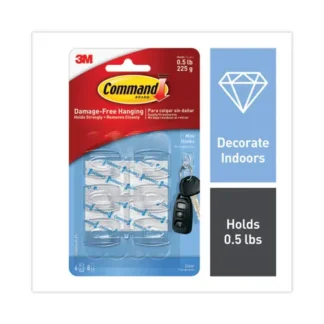 Command™ Clear Hooks and Strips, Mini, Plastic, 6 Hooks and 8 Strips/Pack, 0.5 lb Capacity